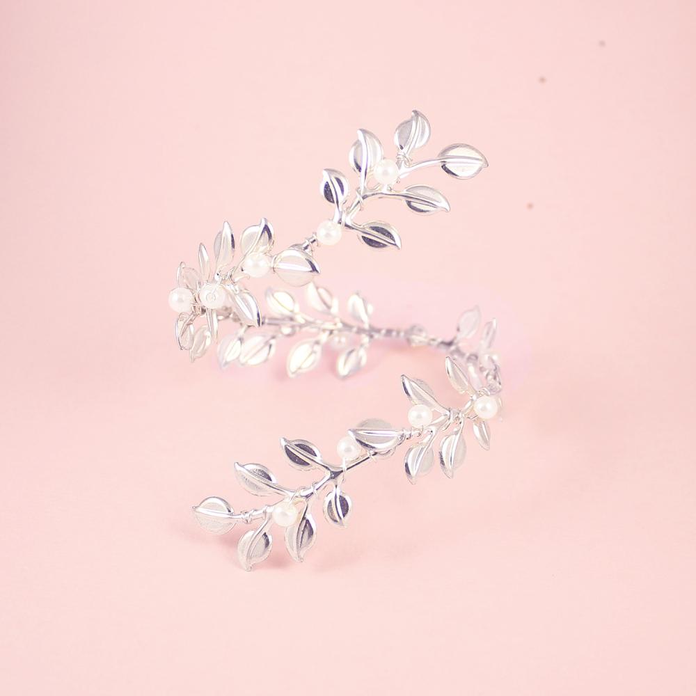 Silver Lyra Flowing Vine & Pearl Bracelet on pink