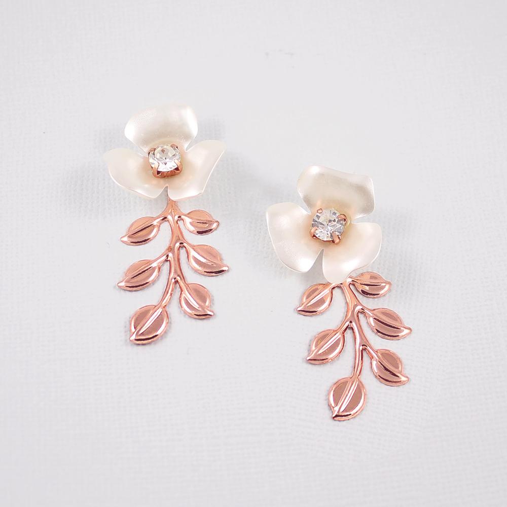 Rosegold  Lyra Flower Bridal Earrings on grey