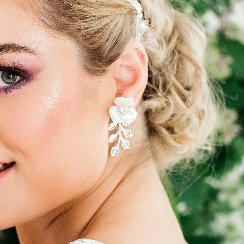 Silver Lyra Flower Bridal Earrings from side