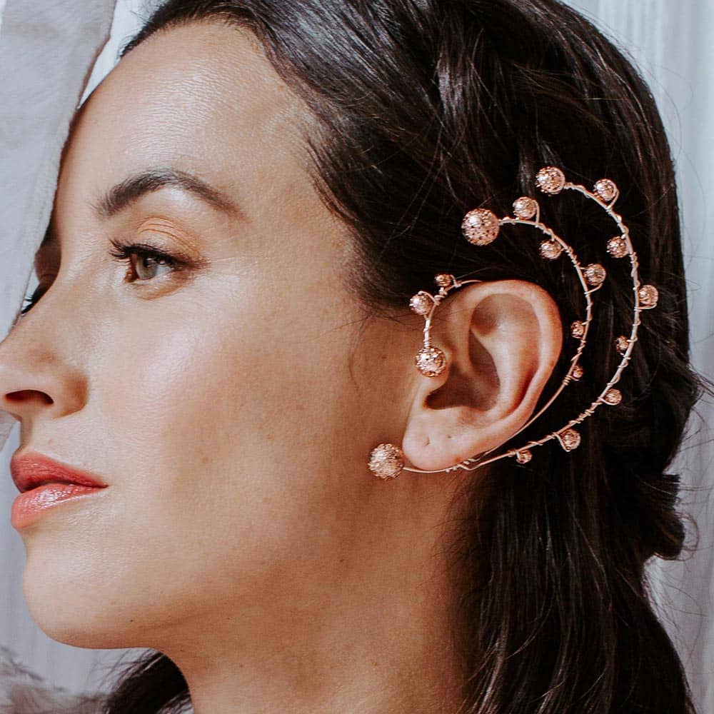 Marcie Rose Gold Lava Rock Ear Climber left ear profile