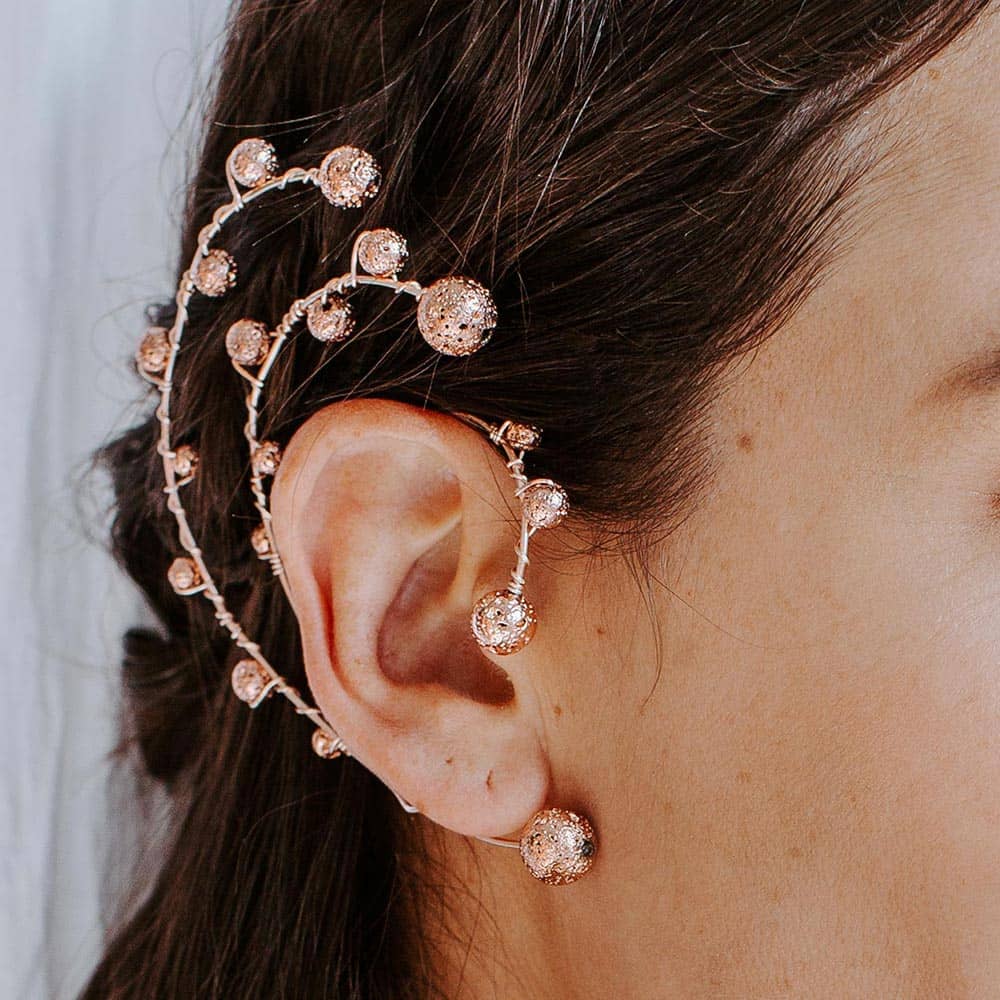 Marcie Rose Gold Lava Rock Ear Climber right ear close up