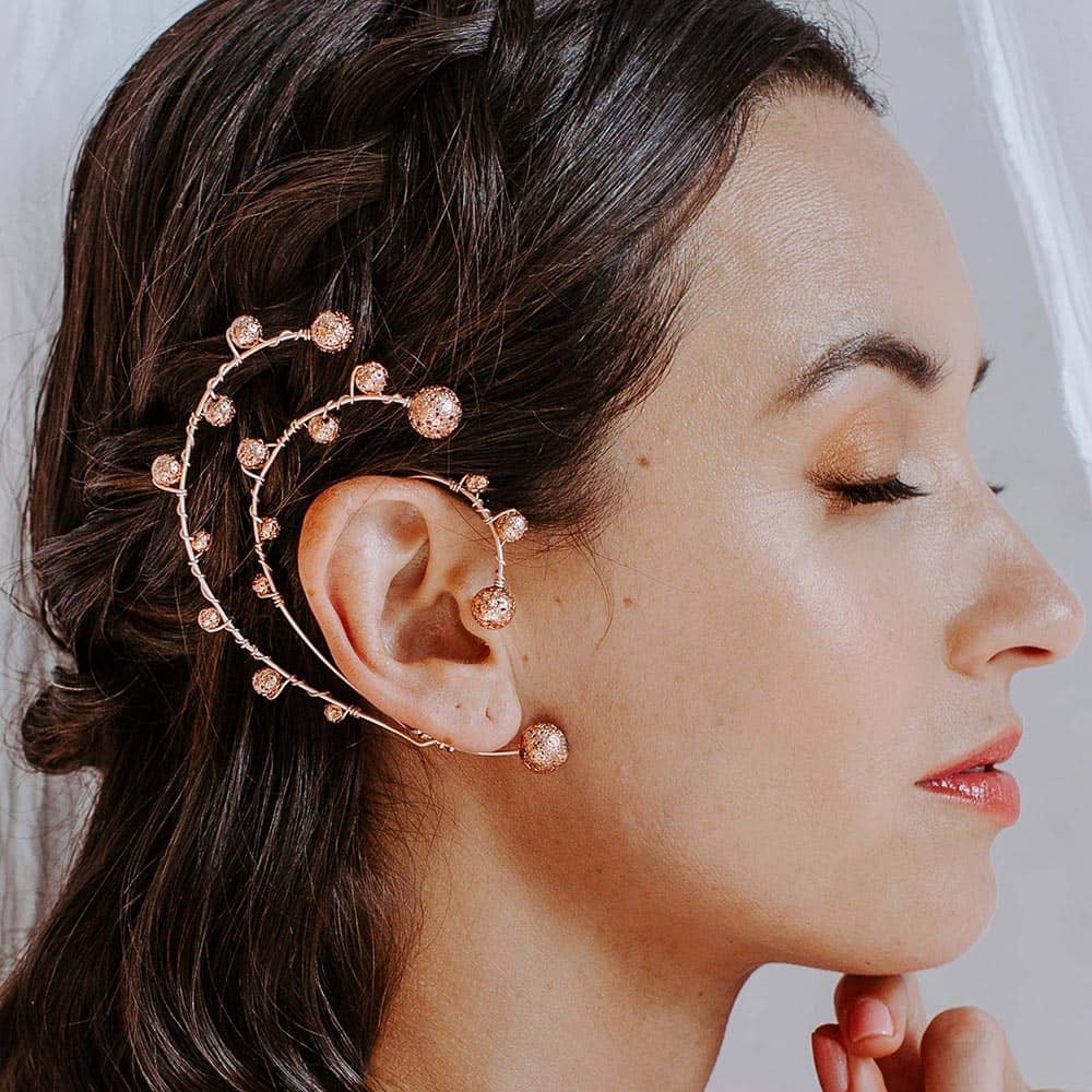 Marcie Rose Gold Lava Rock Ear Climber right ear profile