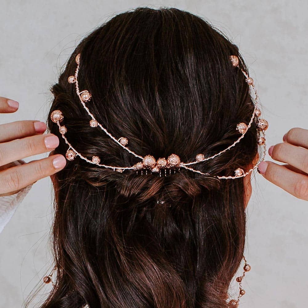 Marcie Rose Gold Lava Rock Headpiece back