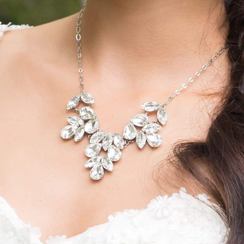 Crystal clear Marilyn Crystal Statement Necklace on neck