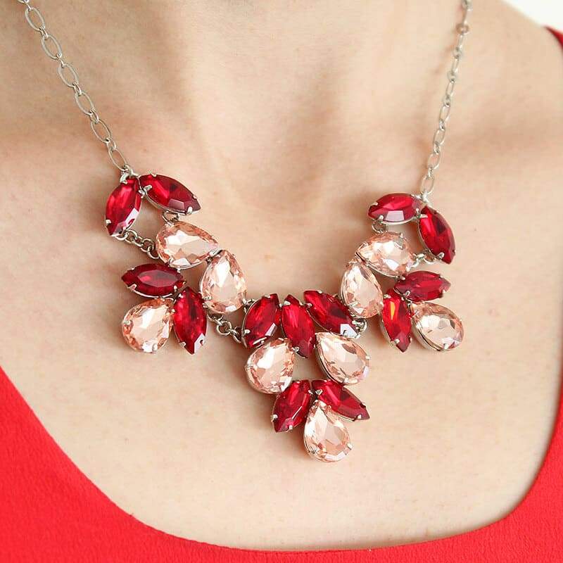Red & pink Marilyn Crystal Statement Necklace on neck