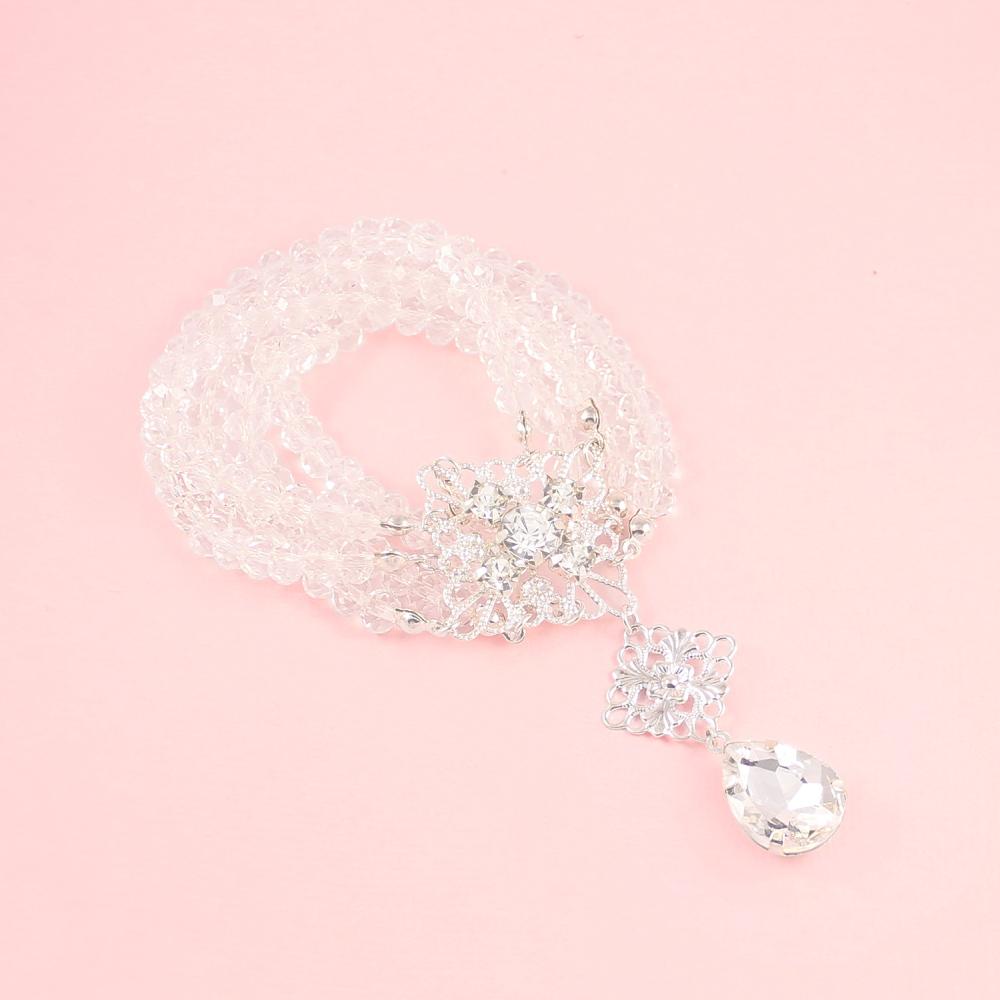 Silver Nicola Boho Wedding Bracelet on pink
