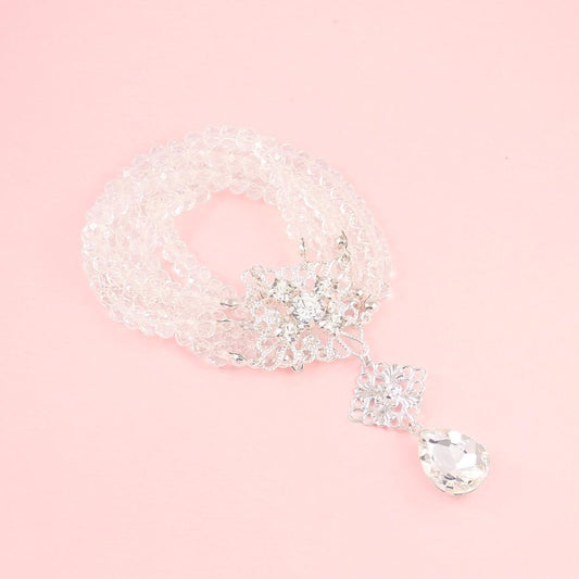 Silver Nicola Boho Wedding Bracelet on pink