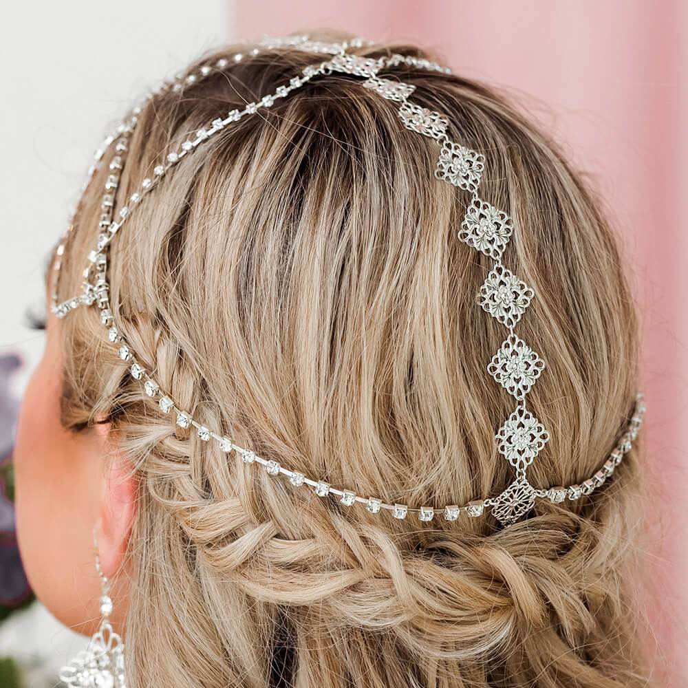 Silver Nicola Bridal Bohemian Head Chain from back