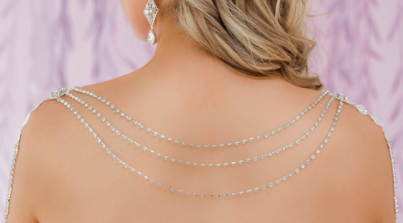 Silver Nicola Bridal Shoulder Necklace from back