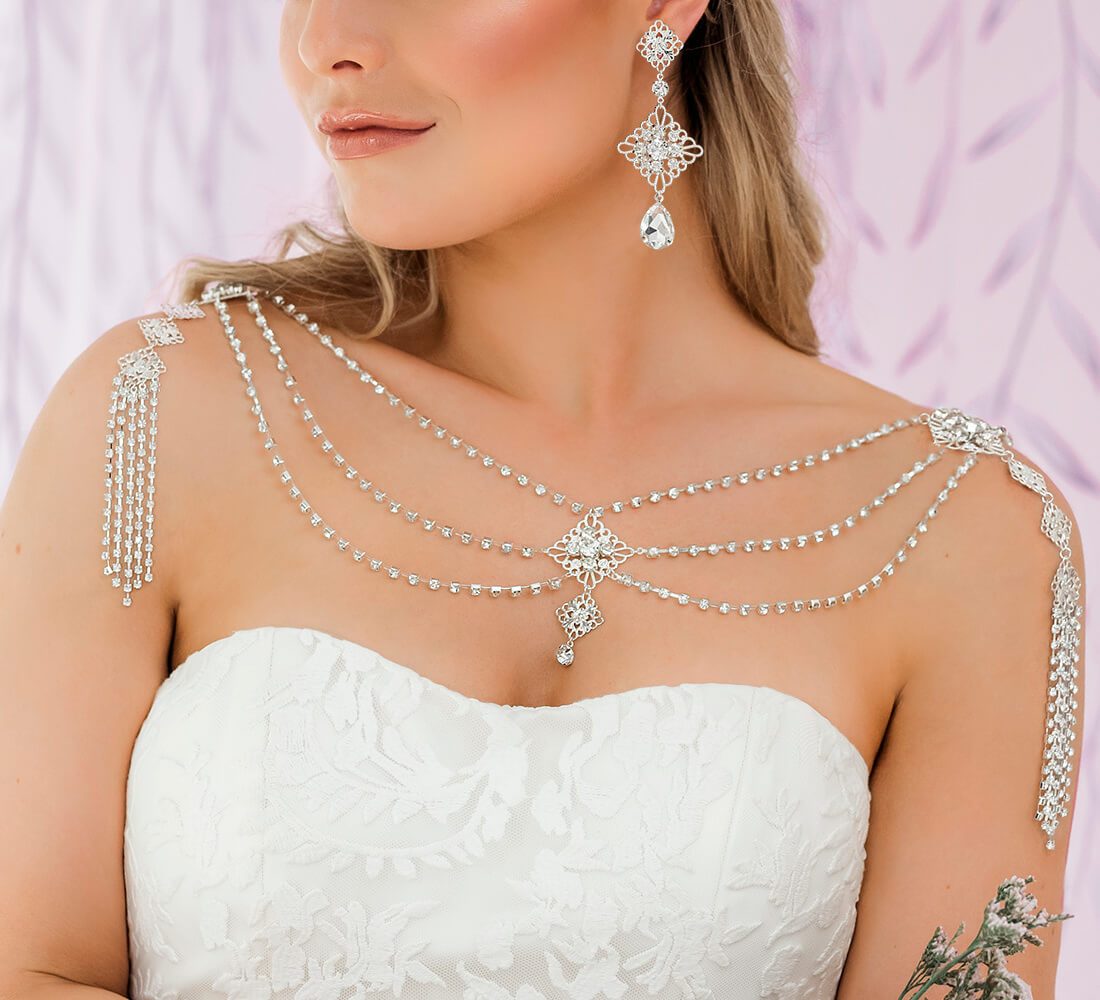 Silver Nicola Bridal Shoulder Necklace from front