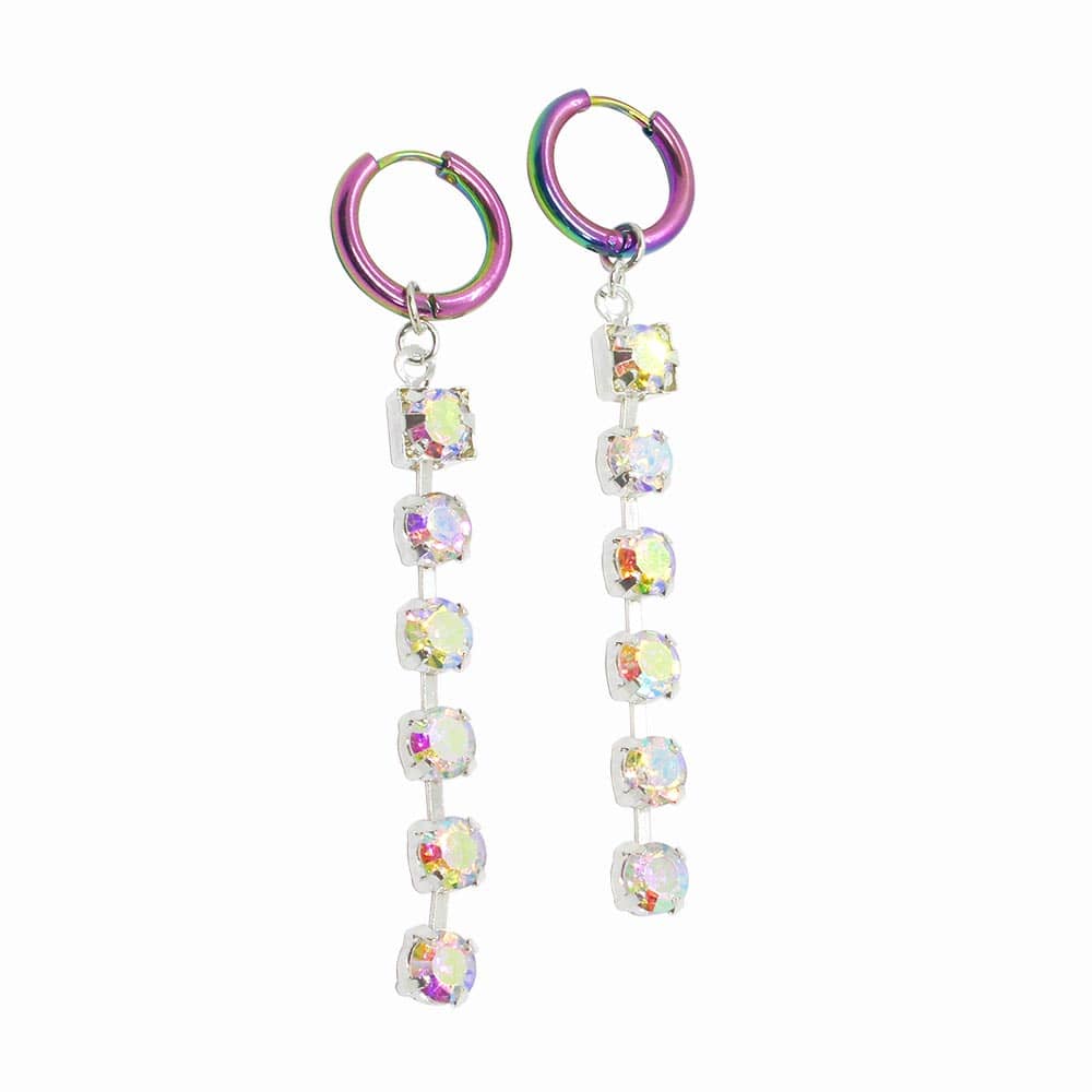 Nika Iridescent Earrings with long crystal drop