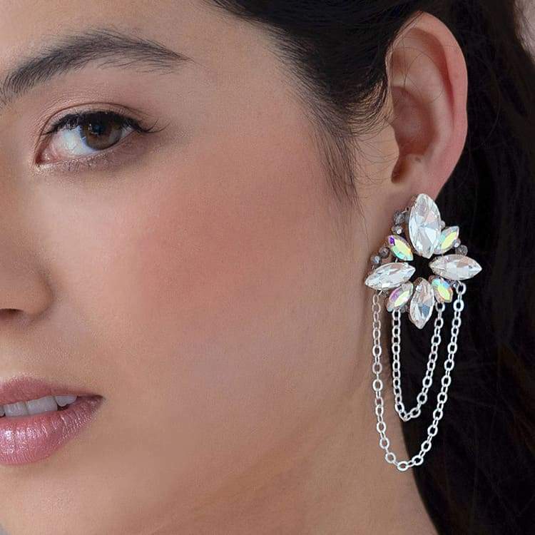Silver Nikki Crystal Glam Earrings on left ear