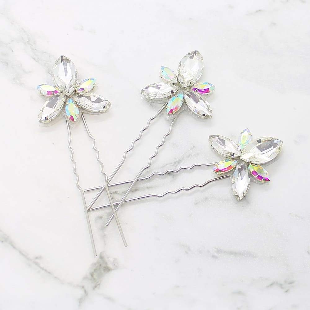 Nikki Crystal Hair Pins Set on grey