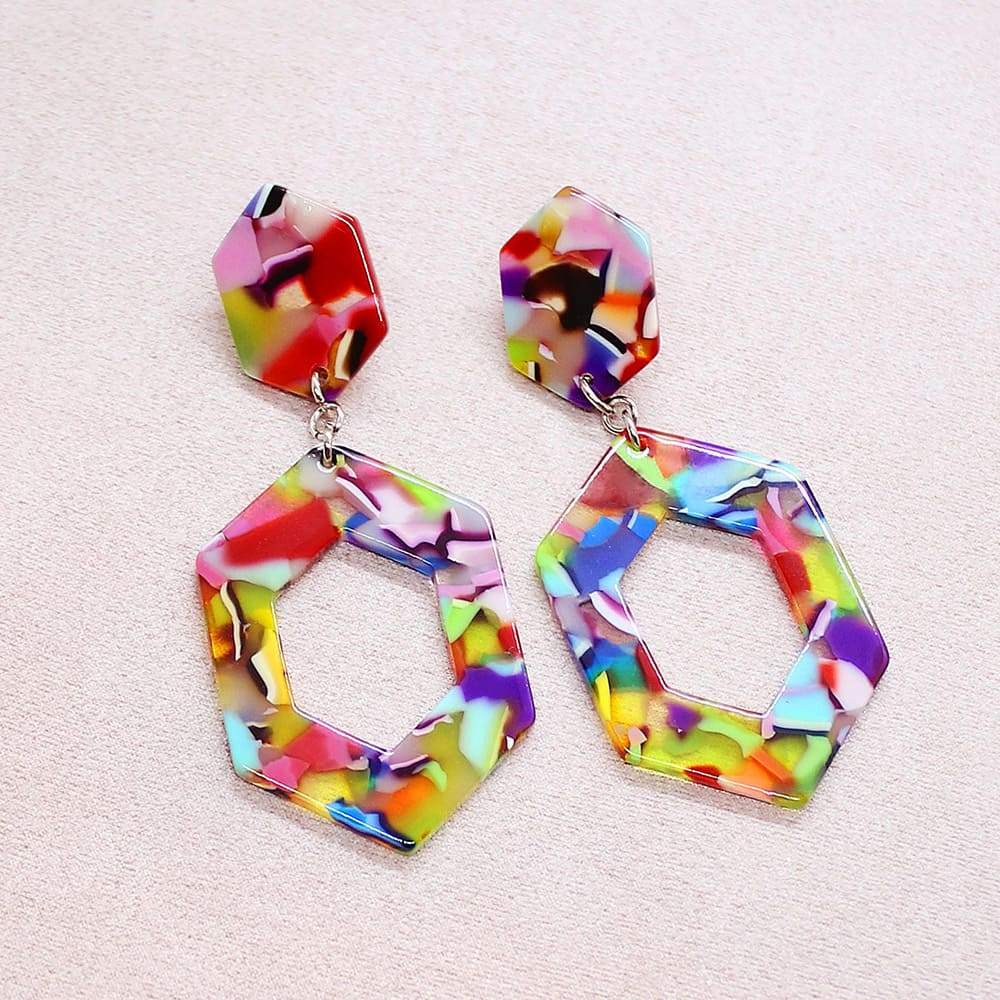Prismatic Rainbow Hexagon Earrings