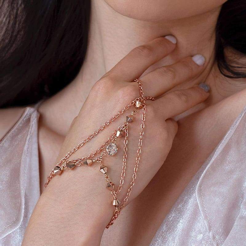 Rose gold Ryda bohemian hand chain from front