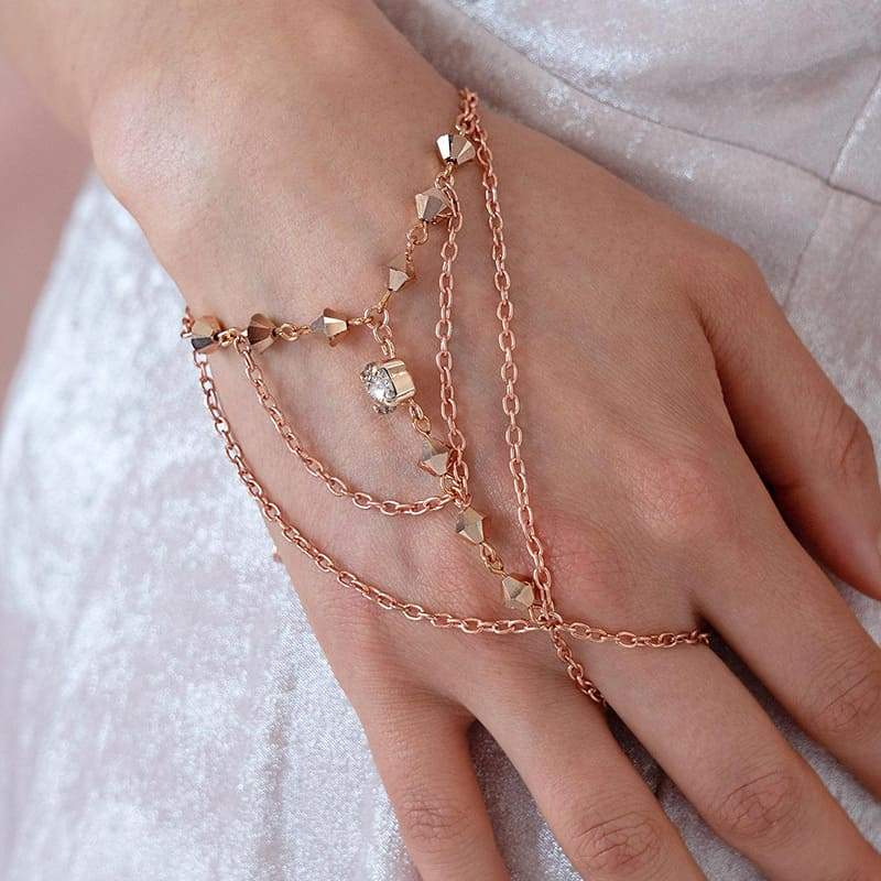 Rose gold Ryda bohemian hand chain from side