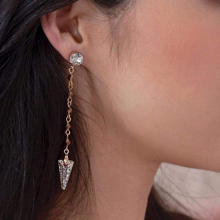 Ryda rose gold earrings on right