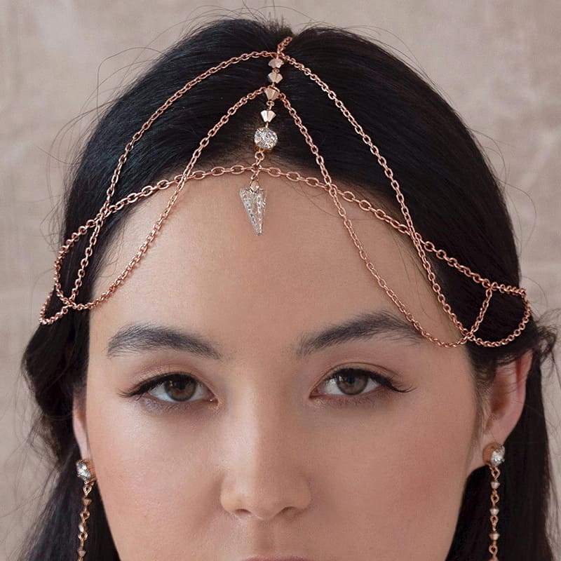 Rose gold Ryda bohemian headpiece from front