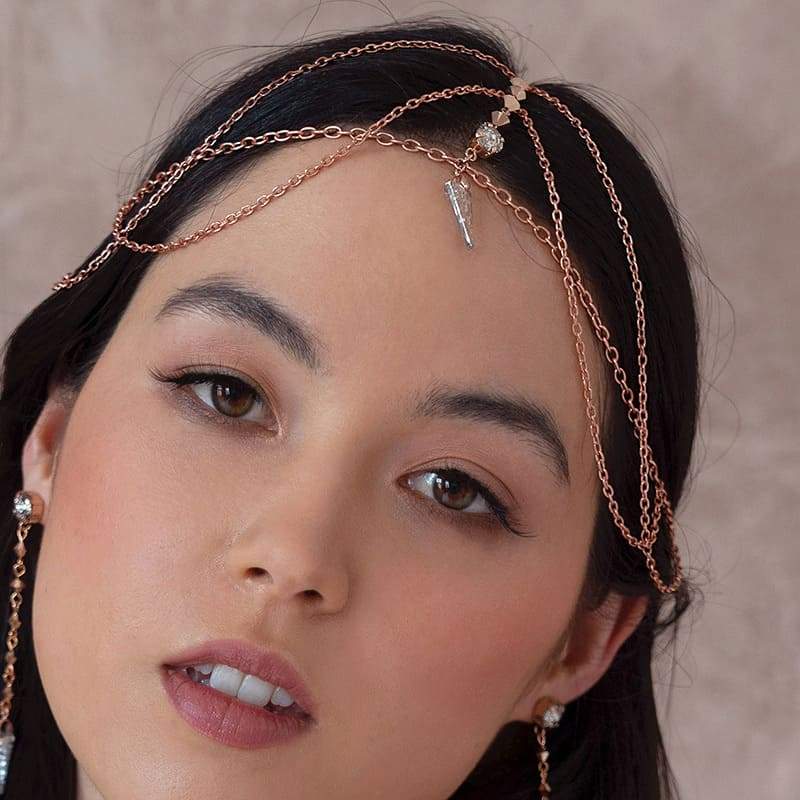Rose gold Ryda bohemian headpiece from front
