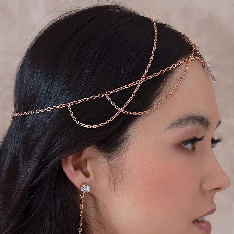 Rose gold Ryda bohemian headpiece from side