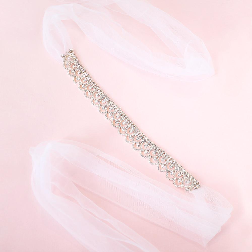 Silver Shiloh Bridal Headband Veil on pink