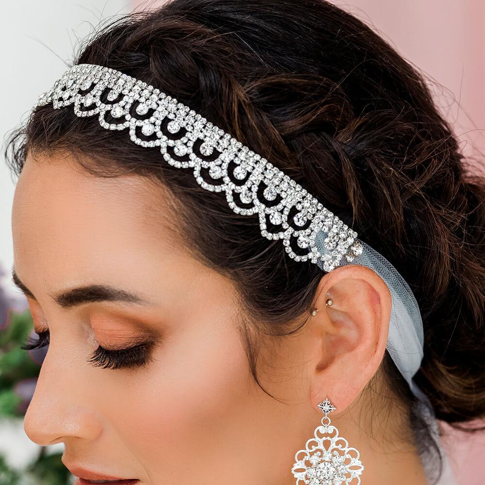 Silver Shiloh Bridal Headband Veil from side