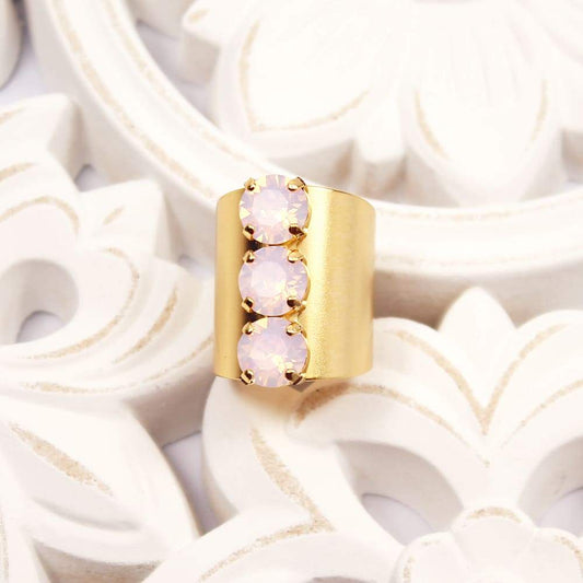 Gold with Pink Opal Simone Crystal Statement Ring on white