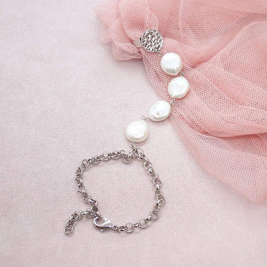 White Sloan Bohemian Bracelet Ring on pink