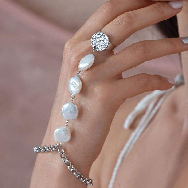 White Sloan Bohemian Bracelet Ring on hand up