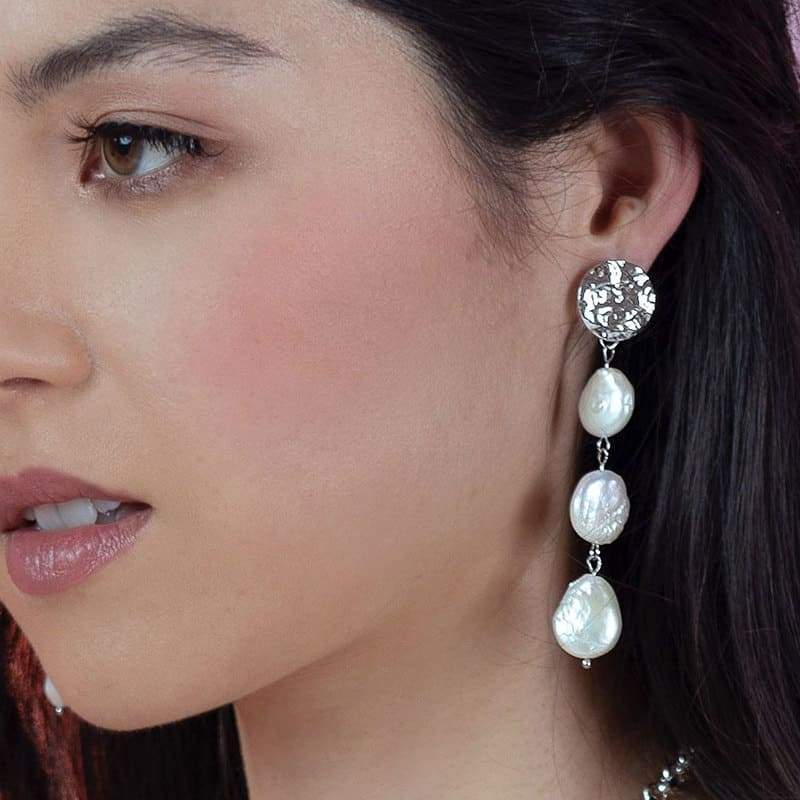 White Sloan Freshwater Pearl Earrings from side