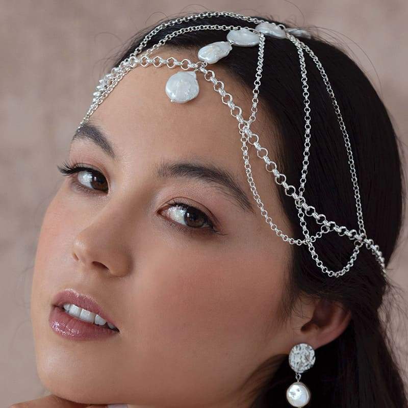 White Sloan Bohemian Headpiece from side angle