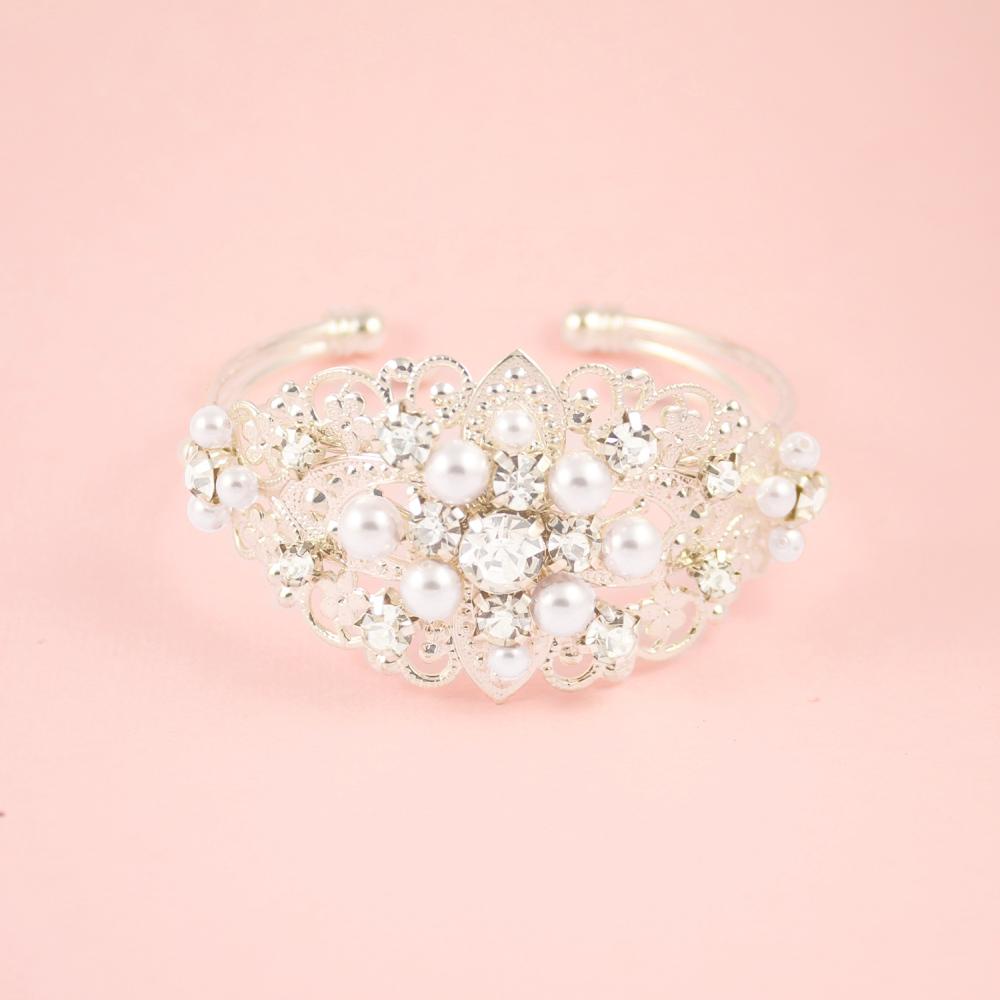 Silver Sylvia Vintage Style Wedding Bracelet on pink