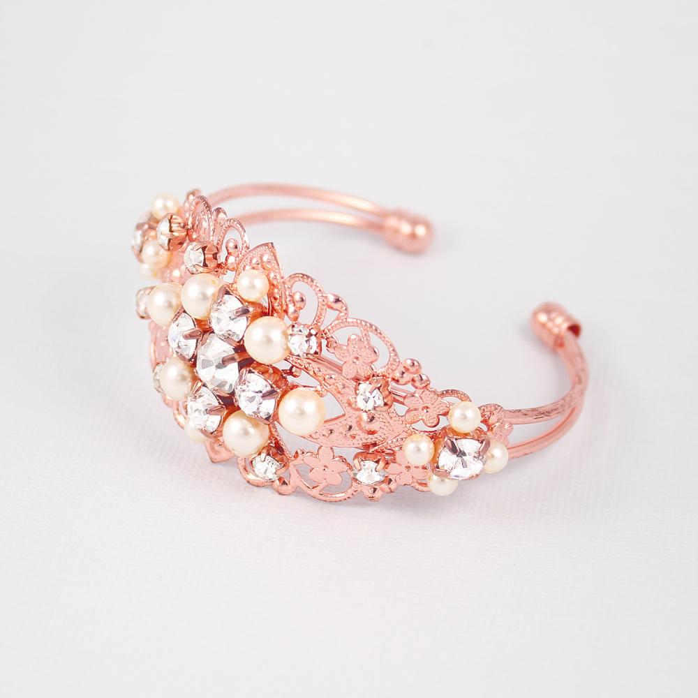 Rose gold Sylvia Vintage Style Wedding Bracelet on grey