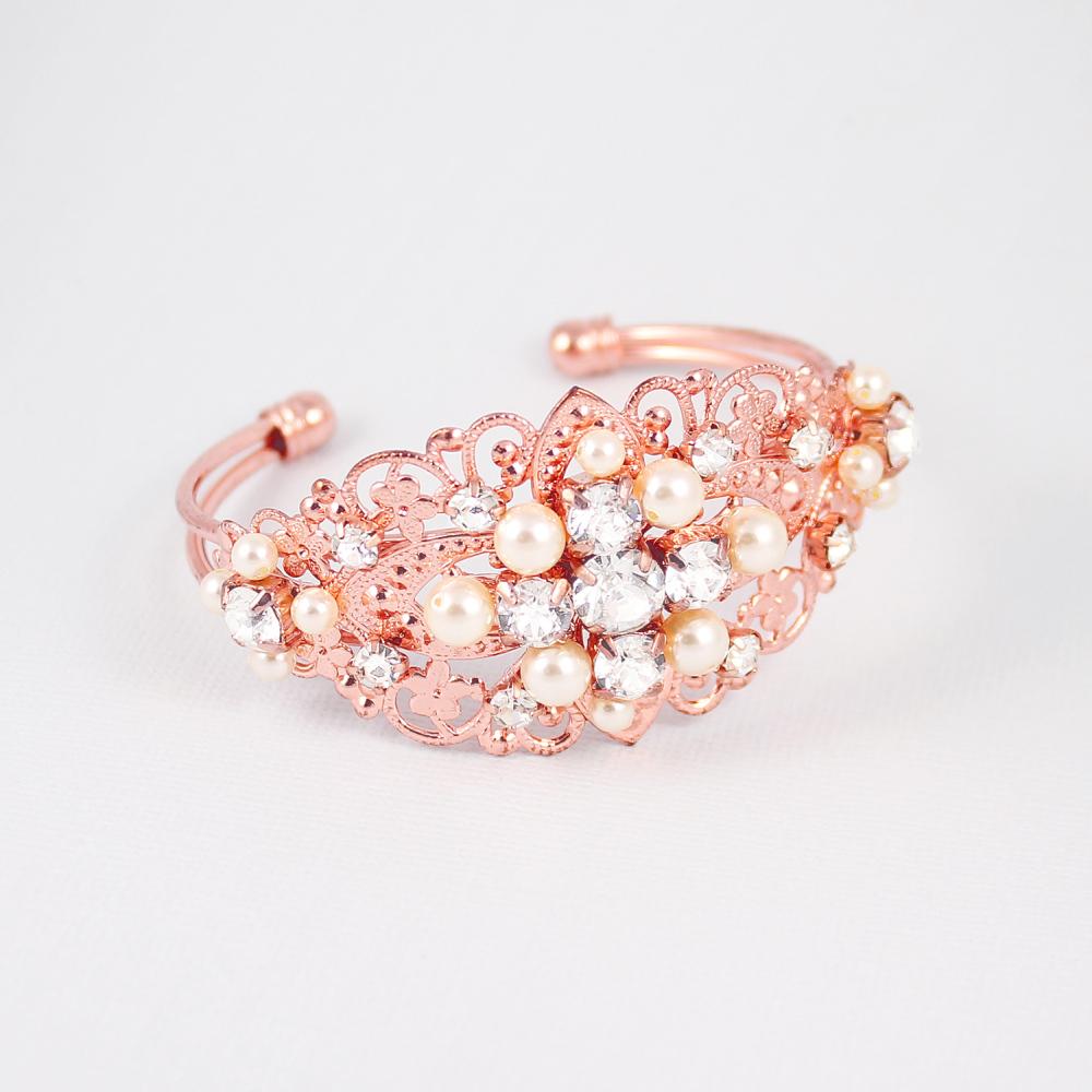 Rose gold Sylvia Vintage Style Wedding Bracelet on grey