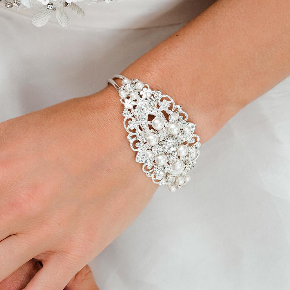 Silver Sylvia Vintage Style Wedding Bracelet from front