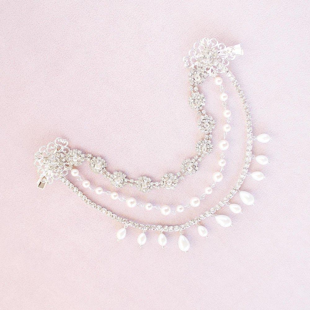 Silver Sylvia Bridal Hair Clip Headpiece on pink