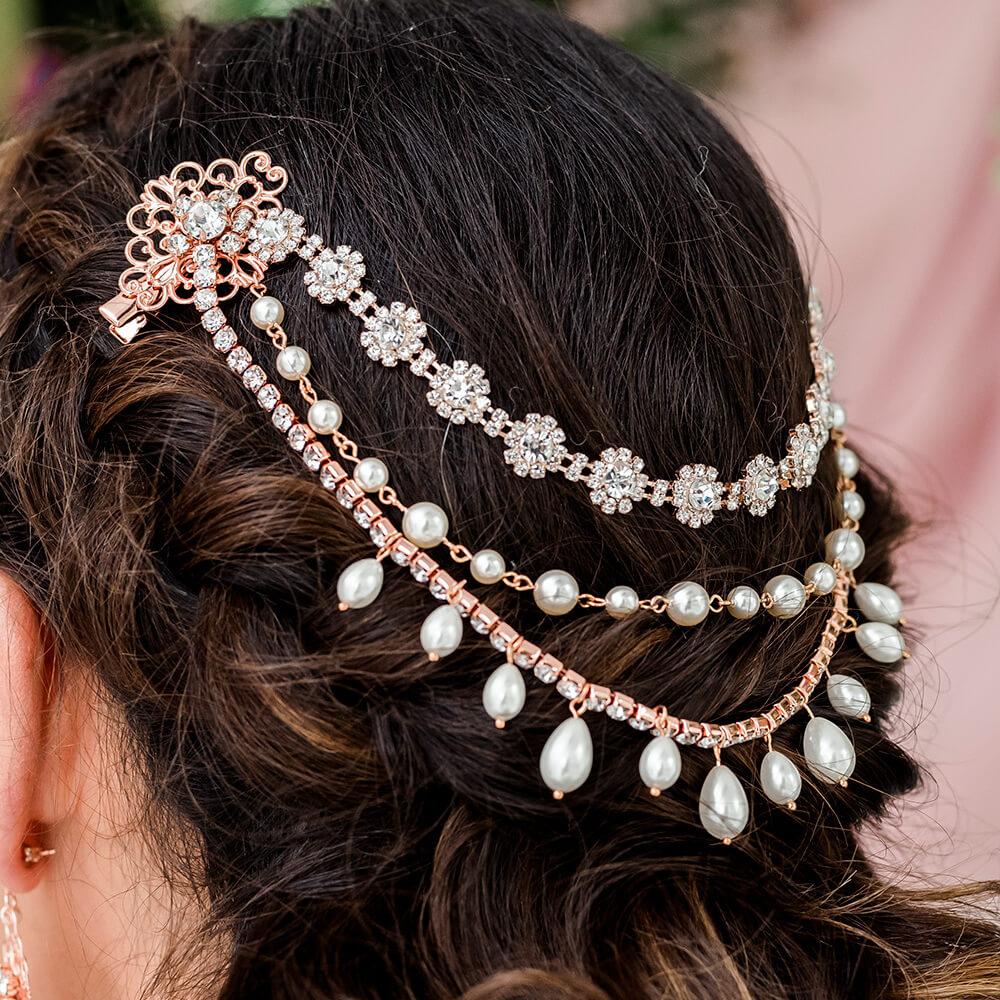 Rose gold Sylvia Bridal Hair Clip Headpiece from side