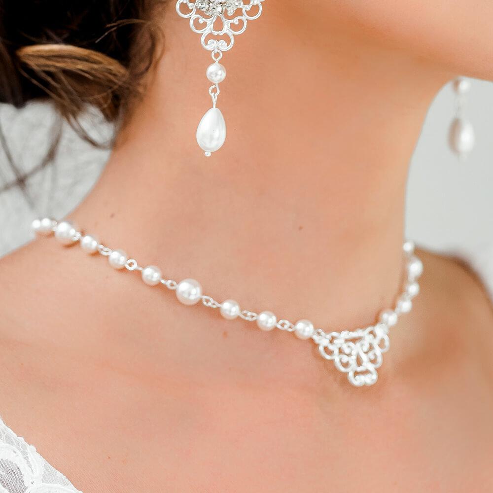Silver Sylvia Bridal Back Necklace from side