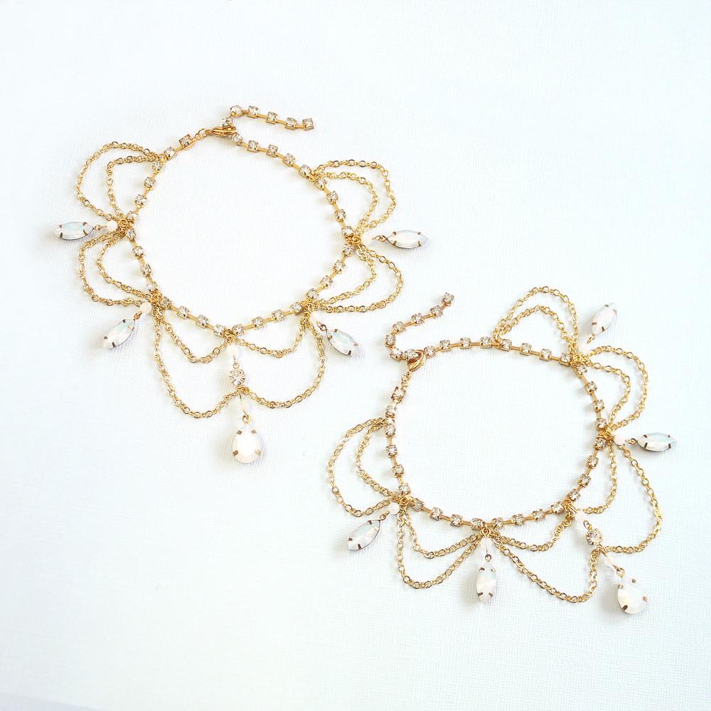 Gold Tallulah Bridal Anklets on grey