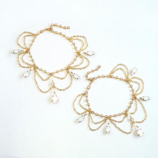 Gold Tallulah Bridal Anklets on grey