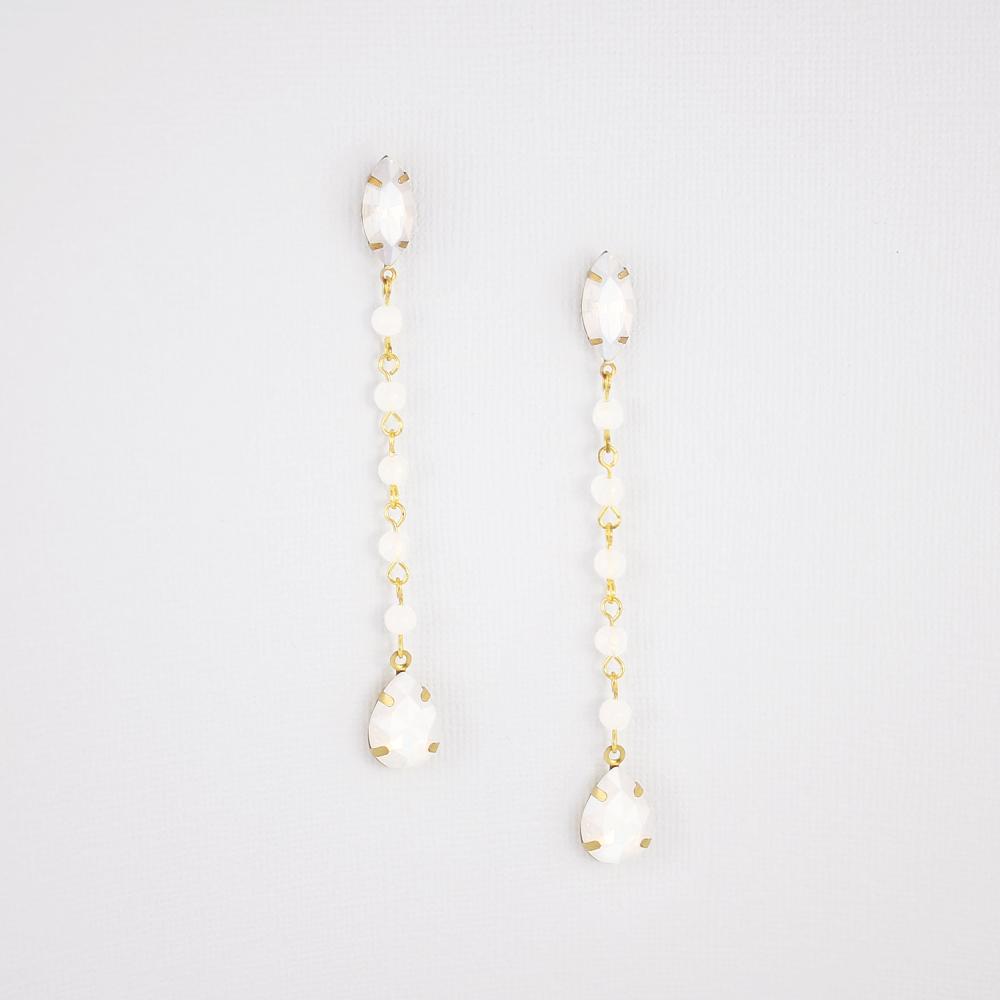 Gold Tallulah White Opal Earrings on grey