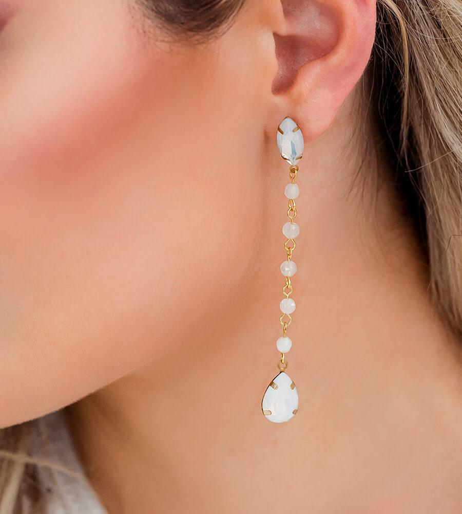 Gold Tallulah White Opal Earrings from side
