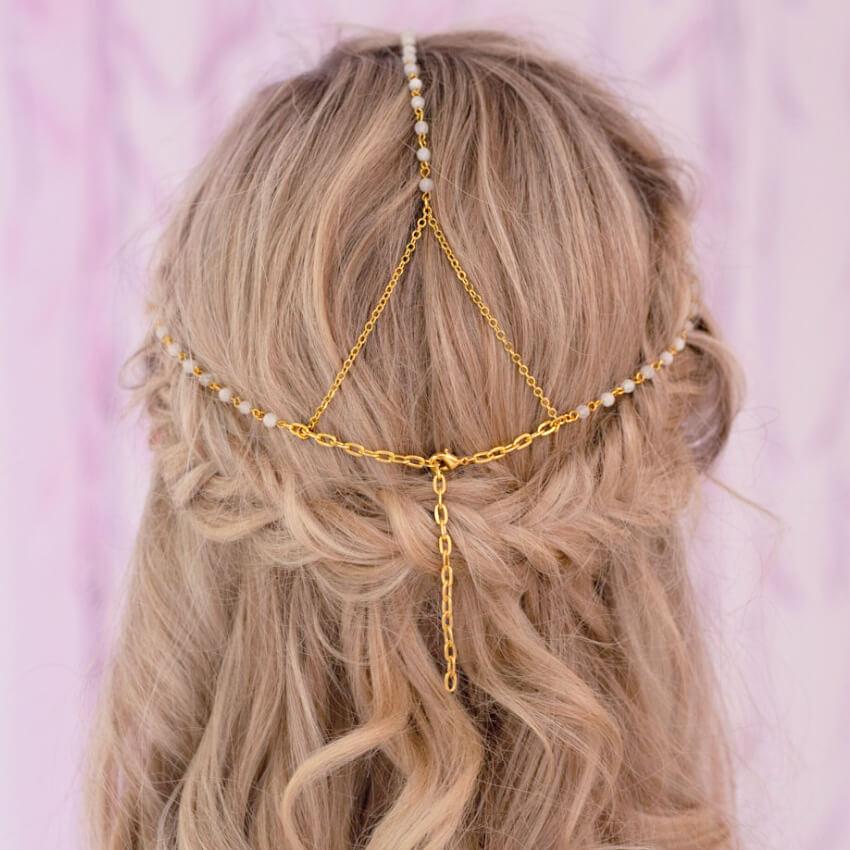 Gold Tallulah Bohemian Bridal Headpiece from back