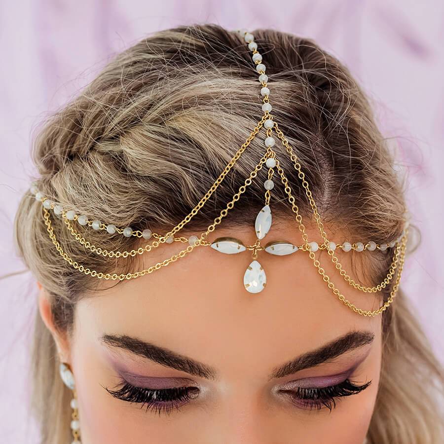 Gold Tallulah Bohemian Bridal Headpiece from top