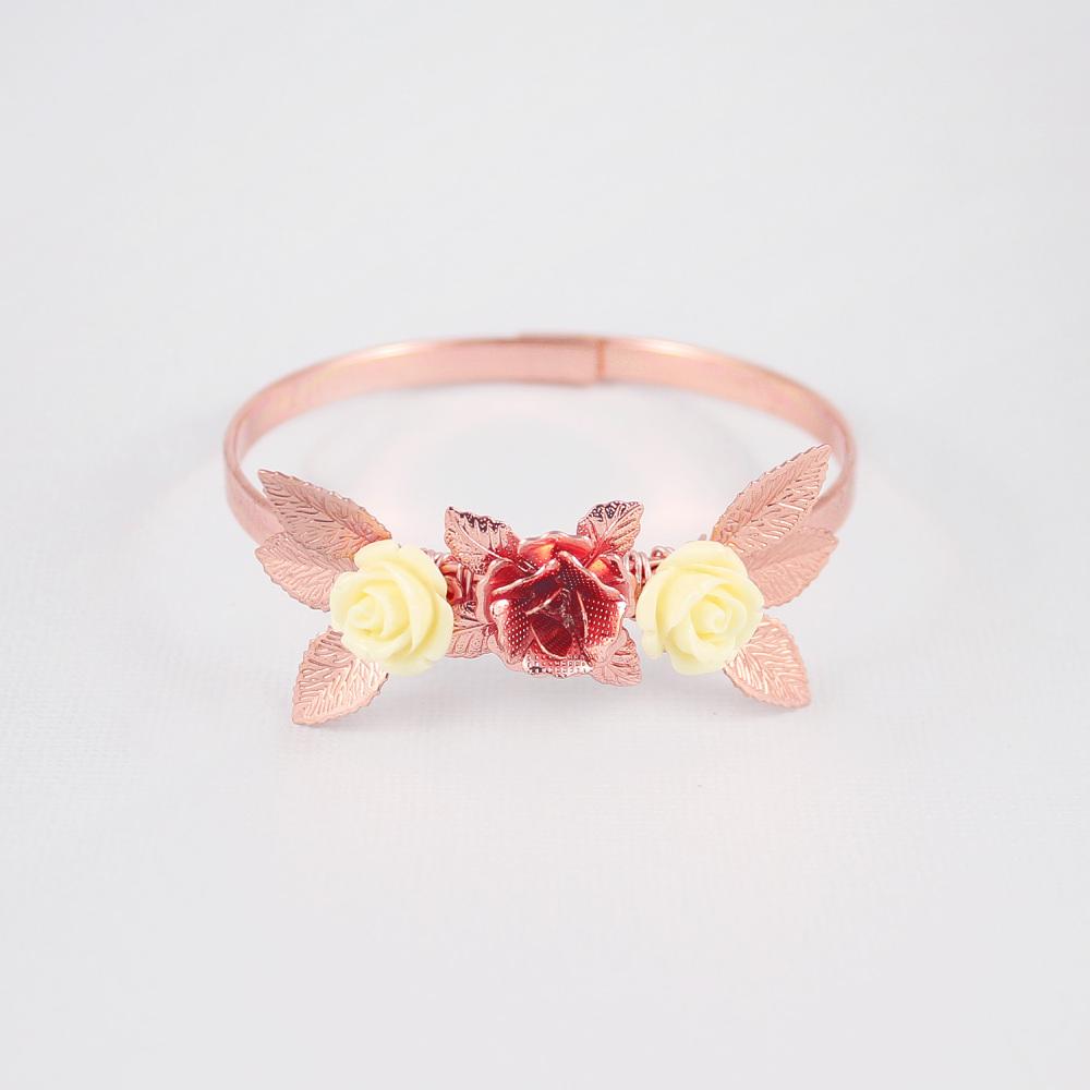 Rose gold Thea Delicate Rose Bridal Bracelet on grey