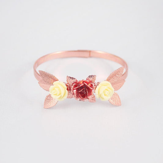 Rose gold Thea Delicate Rose Bridal Bracelet on grey