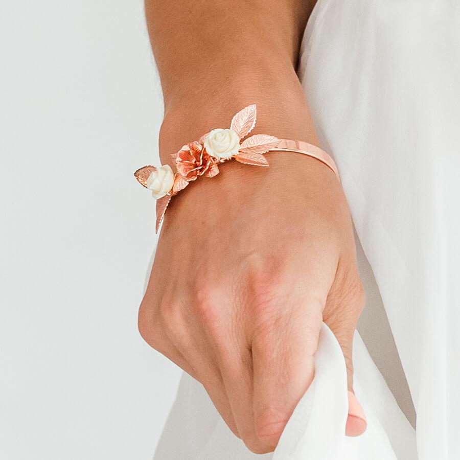 Rose gold Thea Delicate Rose Bridal Bracelet from front