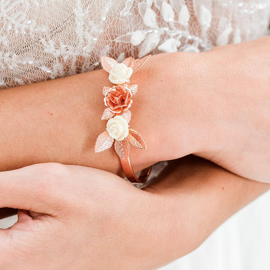 Rose gold Thea Delicate Rose Bridal Bracelet from top