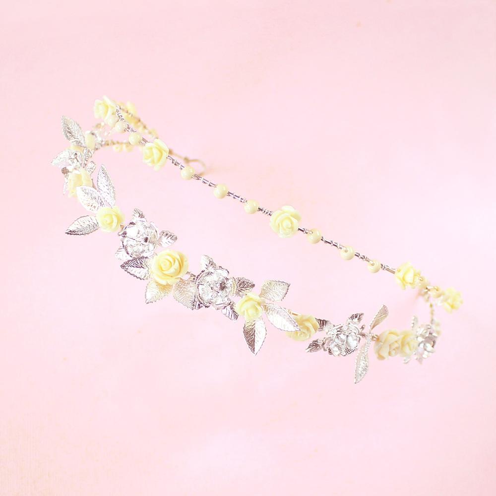 Silver Thea Delicate Rose Double Headband in pink