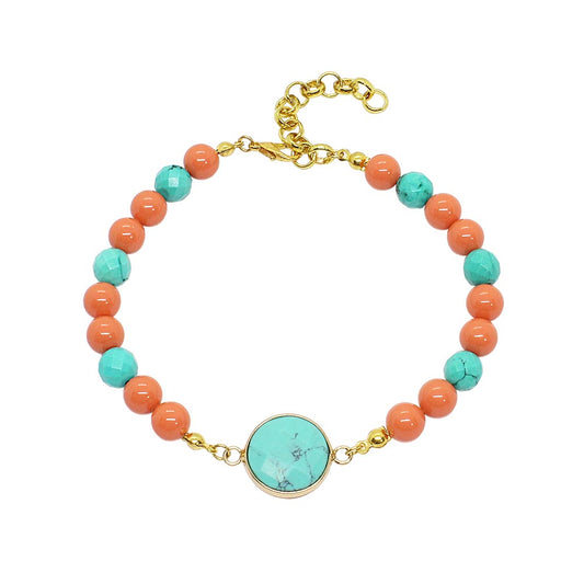Tinashe turquoise and coral anklet on white background